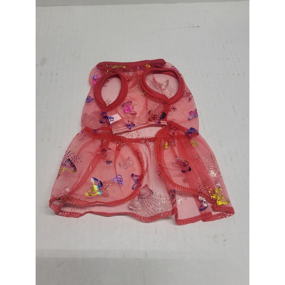 Red Mesh Butterfly Print Pet Dress Small Ruffled Sheer Dog Cat Clothes